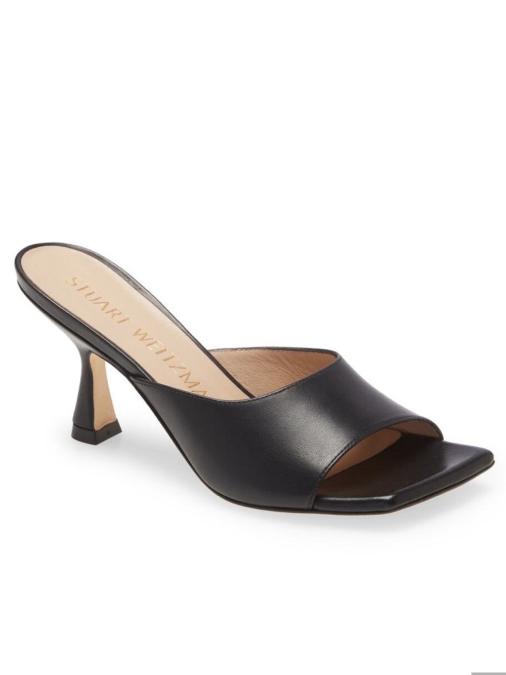 Stuart Weitzman Black Leather Tia  Mule Sandals